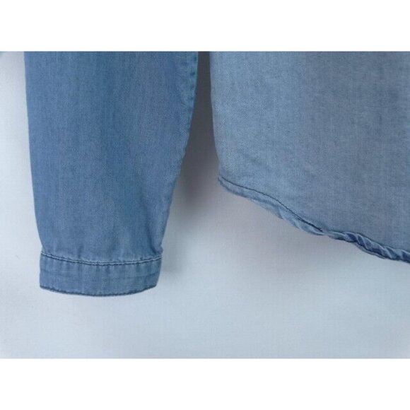 Grace Elements Women's Shirt Size Medium Blue Ruffle Long Sleeve Button Down Top - Picture 5 of 9